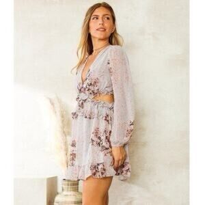 Privy Floral Long Sleeve Dress - White and Pink